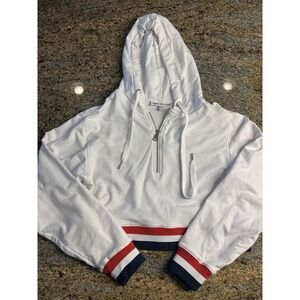 Good American Cropped Hoodie Size 0 White w/‎ Red Blue Stripes - 4th Of July